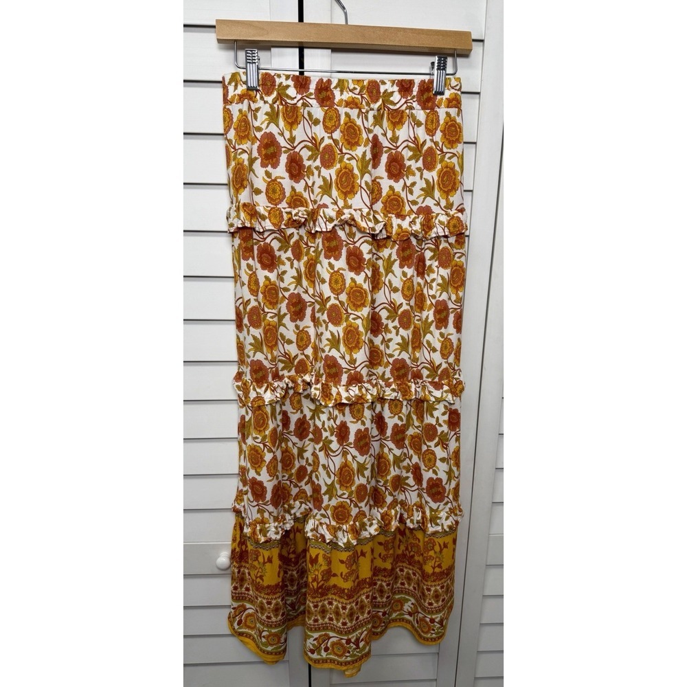Alice Blue Floral Boho Tiered Ruffle Maxi Skirt Cottagecore Women's Size Small - Picture 11 of 11